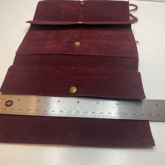 Rochas Paris Vtg Velvet Makeup Accessory Bag Burgundy Leather Interior France - Picture 9 of 9